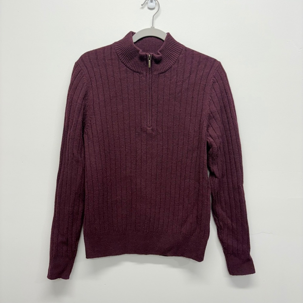 Brooks Brothers 346 Mens Small Burgundy Wool Blend Ribbed Quarter Zip Sweater